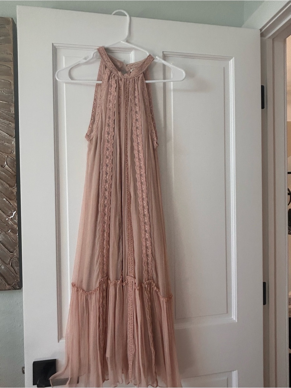 Sundance Blush Pink Lace-Trim Sheer Midi Dress